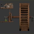 Wooden Waterwheel 3D Model Structure With Detailed Platforms And Miniature Decorations