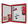 Red Fire Safety Cabinet Interior With Fire Extinguisher And Emergency Supplies