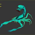 Cyan Origami Style Scorpion 3D Model with Geometric Design and Reflective Surface on Black Background