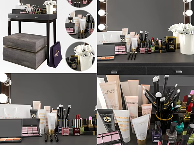 Modern Dressing Table With Illuminated Mirror Cosmetics And Skincare Products 3d model