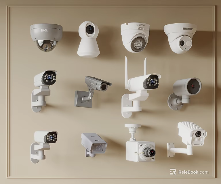 Public Facilities Security Surveillance Cameras With Various Types And Installations 3d model 