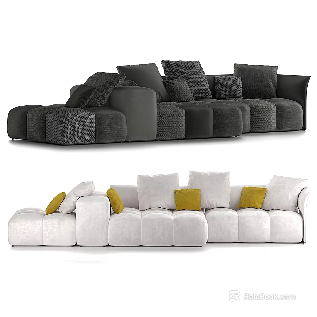 Modern Sectional Sofa With Plush Cushions And Dark Light Color Designs 3d model 