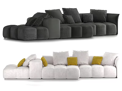 Modern Sectional Sofa With Plush Cushions And Dark Light Color Designs 3d model