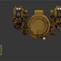 Mechanical Yellow Robot Sculpture With Green Small Box And Metal Legs