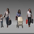 Group of Women and Child Walking Together With Shopping Bags And Baby Stroller