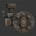 Rusty Industrial Metal Pipe Fitting With Flange Bolts And Valve Component