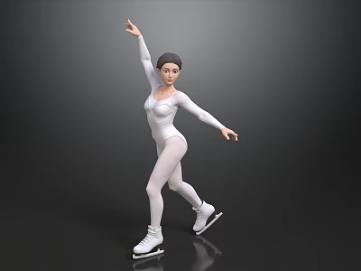 Graceful Woman Figure Skater In White Leotard On Ice With Dark Background 3d model