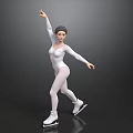Graceful Woman Figure Skater In White Leotard On Ice With Dark Background