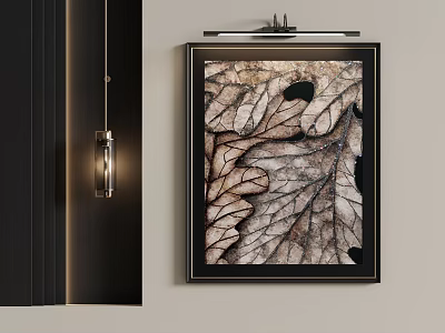 Abstract Painting Featuring Leaf Vein Texture In Black Frame For Interior Decor 3d model