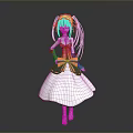 Anime Character Figure With Long Black Hair Red Hair Accessory White Dress And Orange Bow