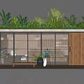 Bakery Patisserie Shop with Large Glass Windows Green Plants Top Wooden Bench Bread