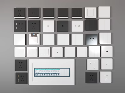 Various Black And White Switch Panels With USB Ports And Different Socket Styles 3d model