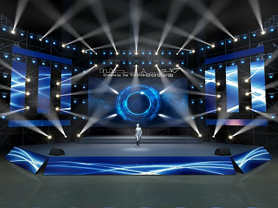 Tech Inspired Stage With Blue Lighting And Performer 3d model