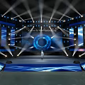 Tech Inspired Stage With Blue Lighting And Performer 3d model