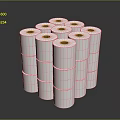 Neatly Stacked White Paper Rolls With Orange Cores On Gray Reflective Background