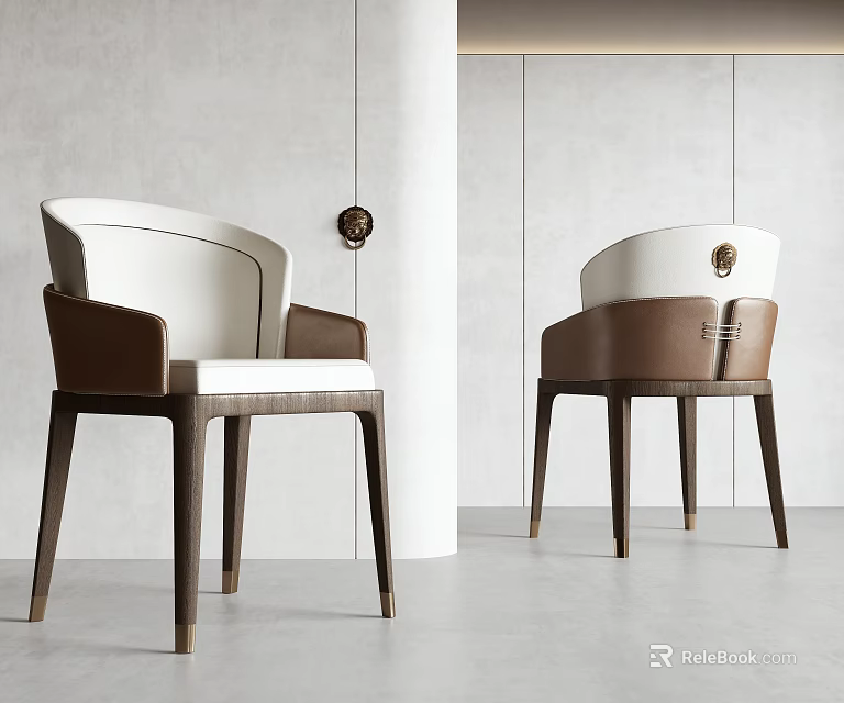 Modern Minimalist Dining Chairs With White Upholstery And Walnut Wood Legs 3d model 