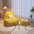 Cream wind living room leisure chair chair combination single chair lamp pillow plant 3d model