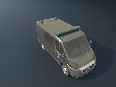 Gray Van With Green Roof Equipment And Exterior Design Features 3d model