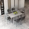 Modern Dining Table Set With Gray Woven Back Chairs And Marble Top 3d model