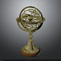 Stylish Golden Armillary Sphere Ornamental Furniture Accent With Intricate Structure And Wooden Base