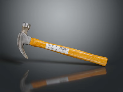Claw Hammer With Metal Head And Yellow Wooden Handle On Gray Background 3d model