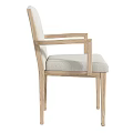 Modern Light Wood Dining Chair With Upholstered Seat Backrest Armrests And Stitching Details
