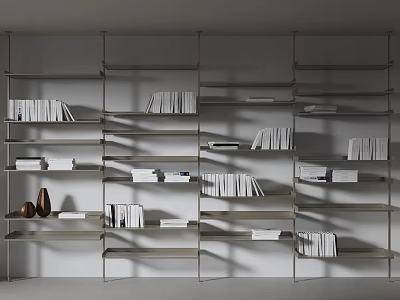 Modern Open Bookshelf With Light Toned Metal Frame And Decorative Items 3d model