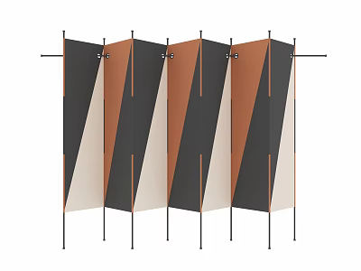 Modern Foldable Room Divider Screen with Geometric Pattern and Black Brown Beige Tones 3d model