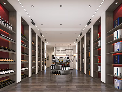 Spacious Modern Liquor Store Interior With Shelves Of Wine And Tobacco Products 3d model