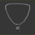 Stylish Silver Link Chain Necklace With Rectangular Pendant And Intricate Pattern 3d model