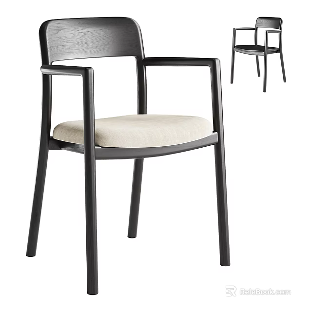 Modern Dining Chair With Black Frame Beige Cushion And Armrest Design 3d model 