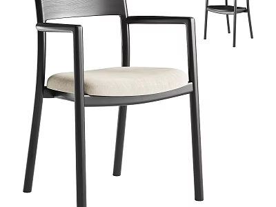 Modern Dining Chair With Black Frame Beige Cushion And Armrest Design 3d model