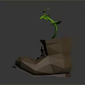 Brown Leather Boots With Green Plant Growing Inside Low Poly Design