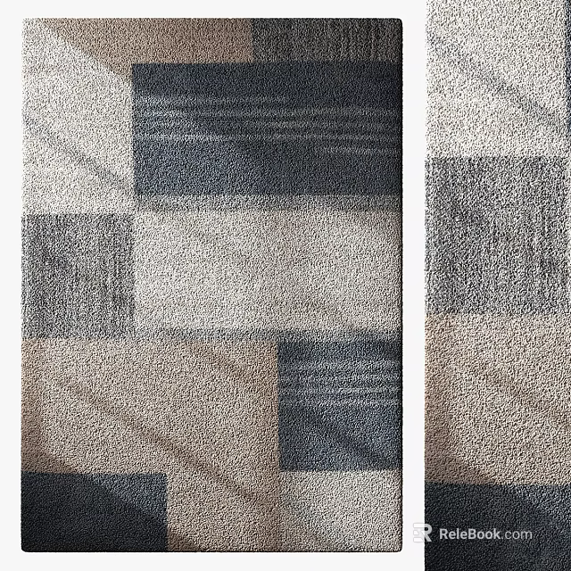 Modern Square Rug With Geometric Block Pattern In Neutral Gray Beige And Dark Tones 3d model 