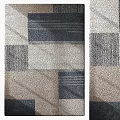 Modern Square Rug With Geometric Block Pattern In Neutral Gray Beige And Dark Tones