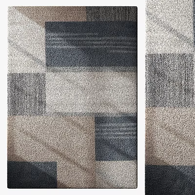 Modern Square Rug With Geometric Block Pattern In Neutral Gray Beige And Dark Tones 3d model