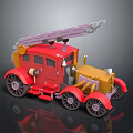 3D Model Of A Retro Red Fire Truck With Ladder
