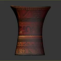 Red Carved Vase Sculpture With Intricate Geometric And Traditional Pattern Designs