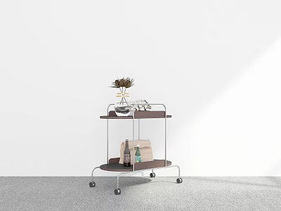 Minimalist Multi Tiered Trolley With Wheels Plant And Items In Indoor Space 3d model