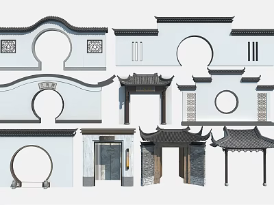 Traditional Chinese Archways With Various Designs Tile Roofs And Carved Details 3d model
