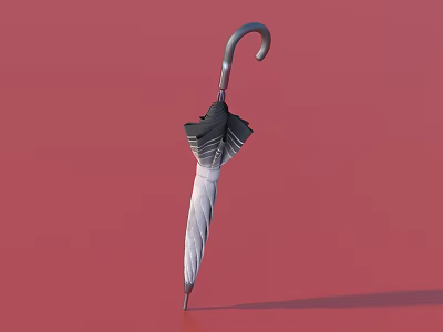 Stylish Black and White Umbrella With Curved Handle On Red Background 3d model