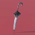 Stylish Black and White Umbrella With Curved Handle On Red Background