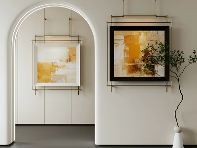 Modern Abstract Paintings with Warm Golden Tones and Framed Wall Art for Home Interior Decor 3d model