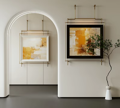 Modern Abstract Paintings with Warm Golden Tones and Framed Wall Art for Home Interior Decor 3d model