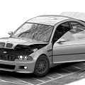 Silver BMW Sports Car With Open Hood Door Engine Display And Sporty Exterior