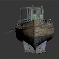 Abandoned Wooden Boat With Worn Out Hull And Weathered Deck Structure