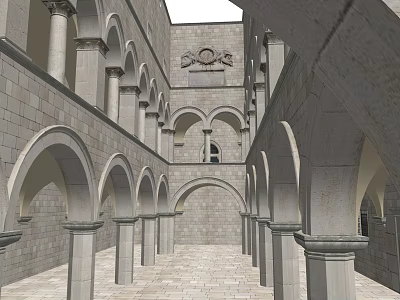 Ancient Stone Courtyard With Arched Walkways And Ornate Columns Design 3d model