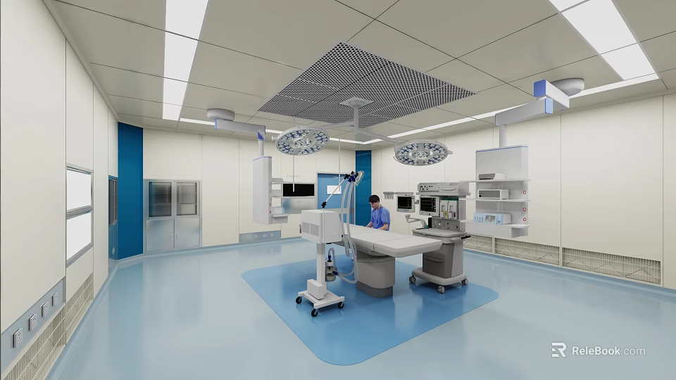 Hospital Outpatient Clinic Modern Operating Room With Surgical Lights Operating Table And Medical Equipment 3d model 