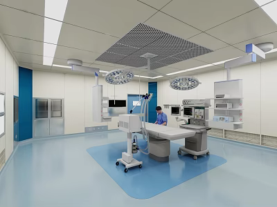 Hospital Outpatient Clinic Modern Operating Room With Surgical Lights Operating Table And Medical Equipment 3d model