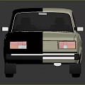Vintage White Classic Car With Black Roof And Red Tail Lights Rear View